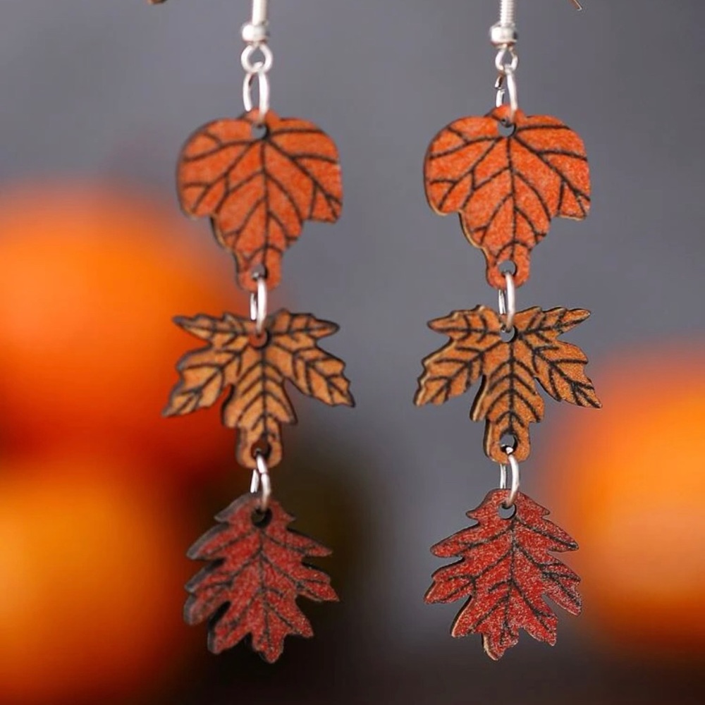 Dangle leaf earrings - Picture 2 of 4